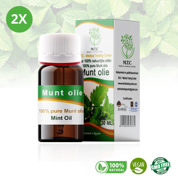 Twee flesjes 100% pure pepermuntolie 30ml van M.T.C. Medical Trading Center - Natuurlijk en Vegan.