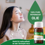 Werking van 100% pure pepermuntolie bij verkoudheid en een verstopte neus.