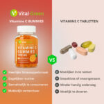 Vergelijking tussen Vital Green vitamine c gummies 1000 mg en traditionele vitamine c tabletten.