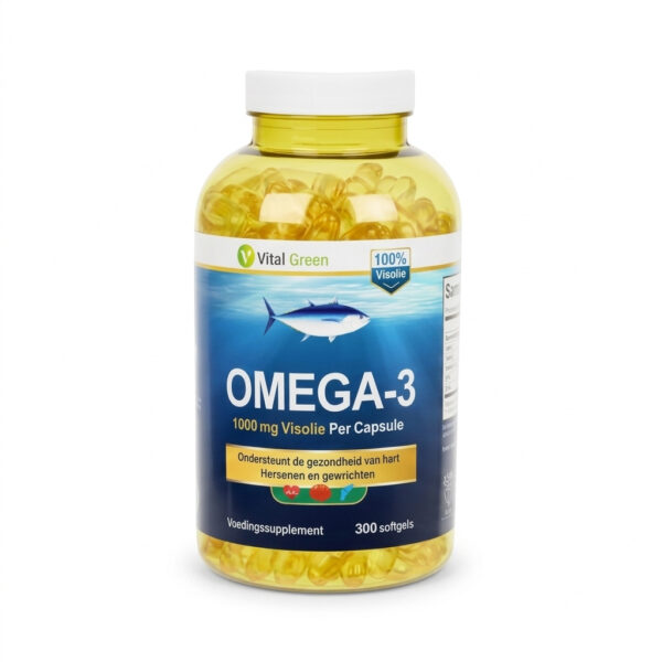 Vital Green omega 3 visolie capsules 1000 mg 300 softgels verpakking